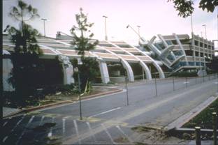 Photgraph of parking garage showing damage from the 1994 Northridge earthquake.
