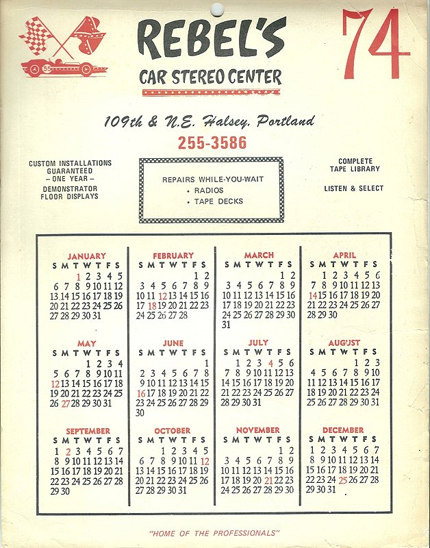 Rebel's 1974 Calendar