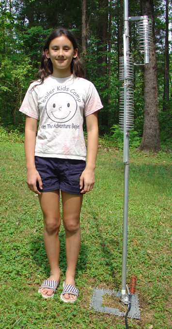 Lucy stands beside the base section of the HF6V vertical.