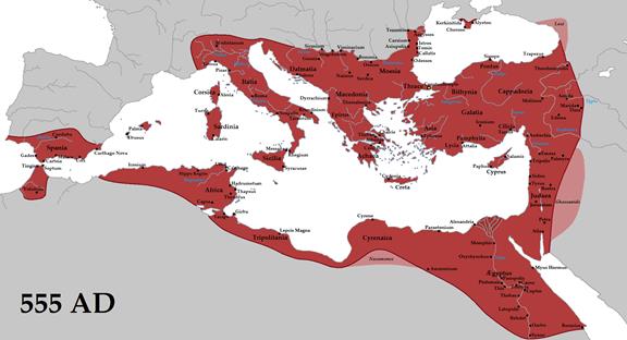 The Byzantine Empire at its greatest extent in AD 555 under Justinian the  Great : r/europe