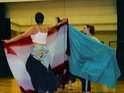 Bellydancers practice their veil dance formations.