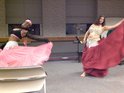 A pair of Mirage bellydancers show off their gypsy skirts.