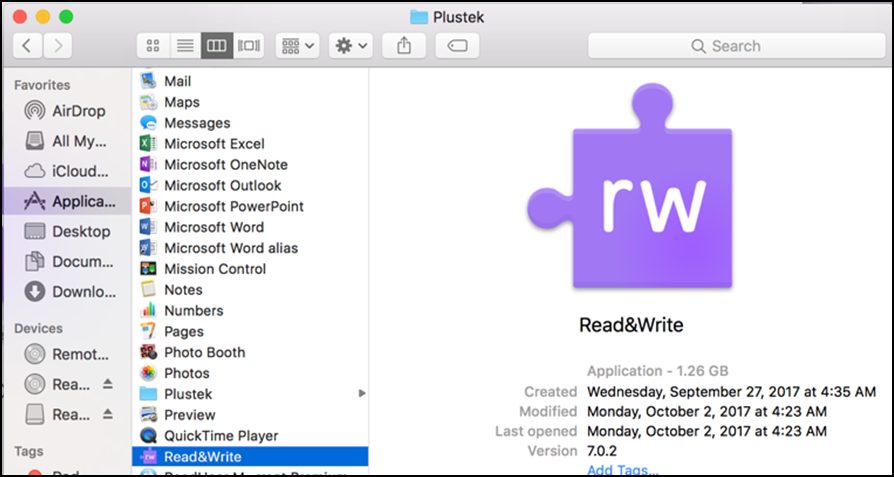 Launch the Read & Write Application from Applications