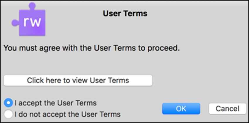Confirm license acceptance by selecting Ok