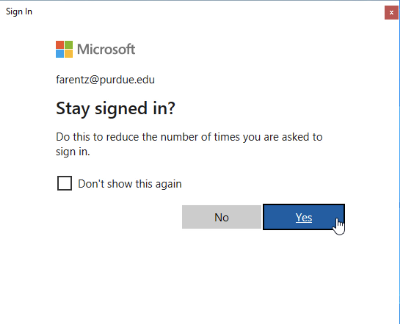 Select Yes to confirm the sign-in